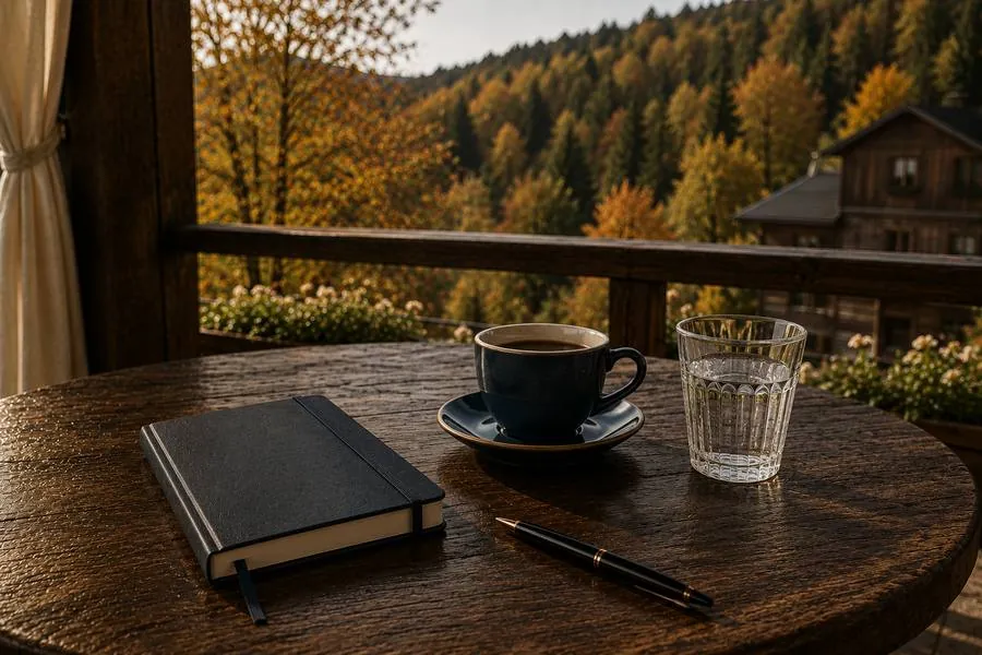 Carnet, pix si cafea pe o masa, intr-un moment de lucru